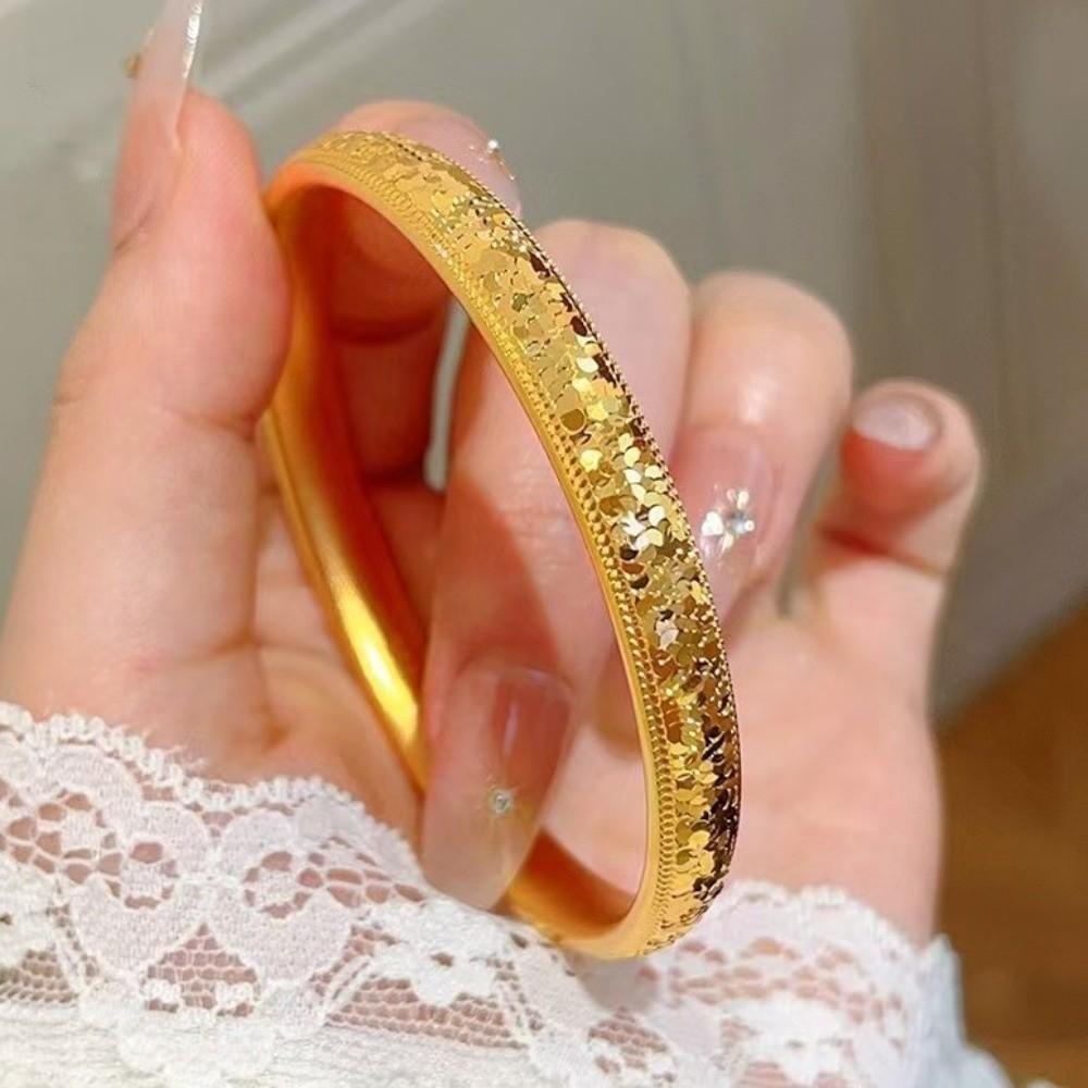 Elegant Starry Golden Bangles Holographic Shiny Cuff Ice Breaker Gold Bracelets  Christmas Gift