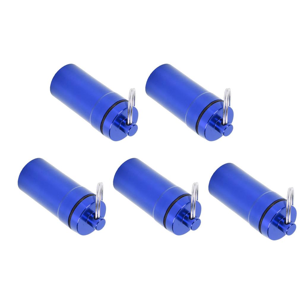 5pcs Mini Keychain Tablets Case Water Proof Aluminum Alloy Portable Outdoor Tablets Container 22x52mm Blue