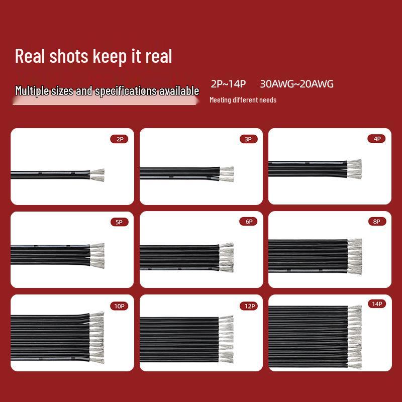 Extra Soft Multi-core Silicone Flat Ribbon Cable 20-30AWG, Tinned Copper, 2-10 Pin