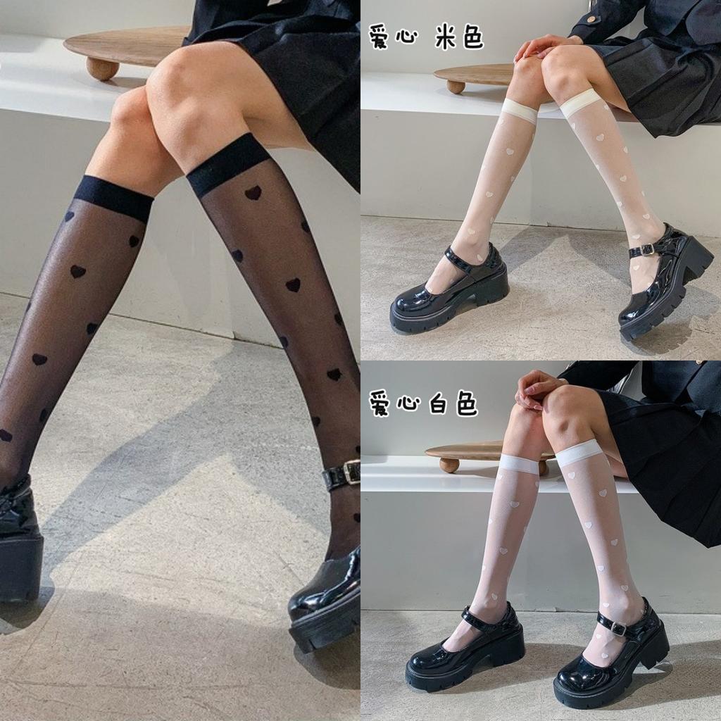 Summer Thin Stockings Transparent Women'S Breathable Versatile Diamond Mid-Tube Socks Black Silk Knee Socks Thin Jk Calf Socks