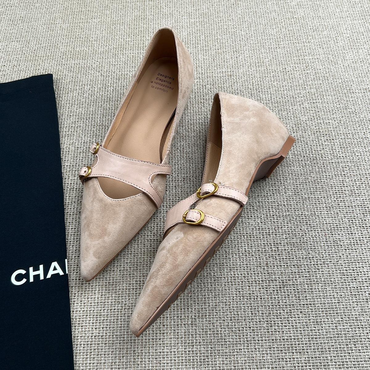 

Sheepskin version~ Retro pointed inner height increase Mary Jane shoes women s shallow commuting shoes one pedal French temperament single shoes 39