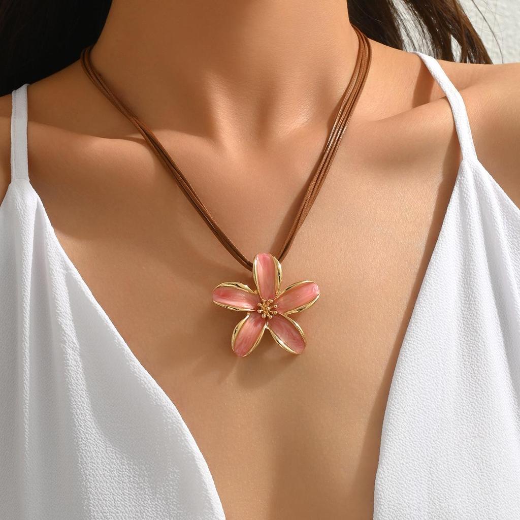 Bohemian Multicolor Drip Oil Five-Petal Flower Necklace - Long & Short Styles Available