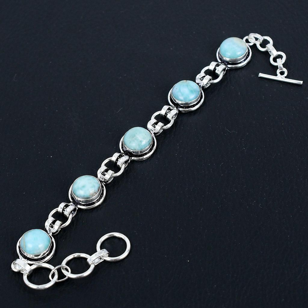 Natural Blue Larimar Gemstone Bracelet | 925 Sterling Silver | Adjustable Bracelet | Handmade Chain Bracelet Jewelry for Women & Girls