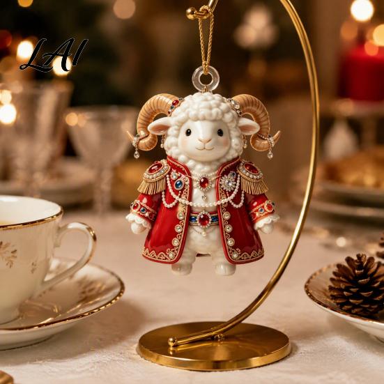 Christmas Party Supplies 2027 New Year Sheep Ornament 2D Acrylic Tree Pendant Xmas Hanging Pendants with String Chinese Zodiac Goat Decor,