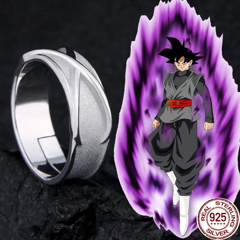 925 Silver Anime Super Z Goku Black Ring Adjustable Time Finger Ring For Women Men Cosplay Jewelry Rings Accessory