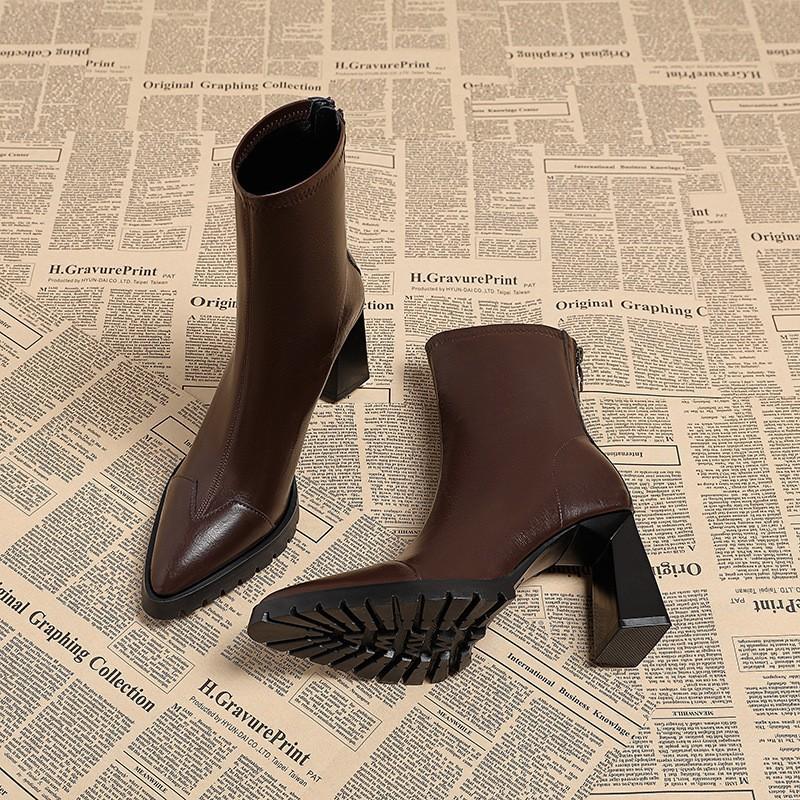 European and American Style Pointed Head High Heel Short Boots Women's Small Waterproof Table Huge Good-looking Thin Boots