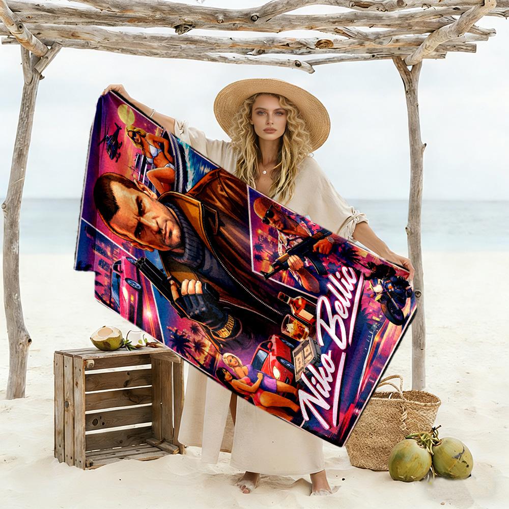 Gta Beach Towel Quick-Dry Soft Microfiber Comfortable Lightweight Suitable for Swimming, Gym, Camping, Yoga Vacation