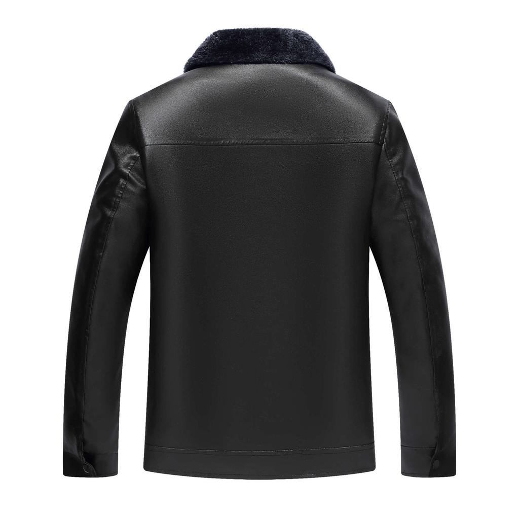 Autumn New Fur One-piece Retro Men's Leather Jacket Leather Jacket Dad Casual Velvet Thickened Jacket Trendy Brand Men