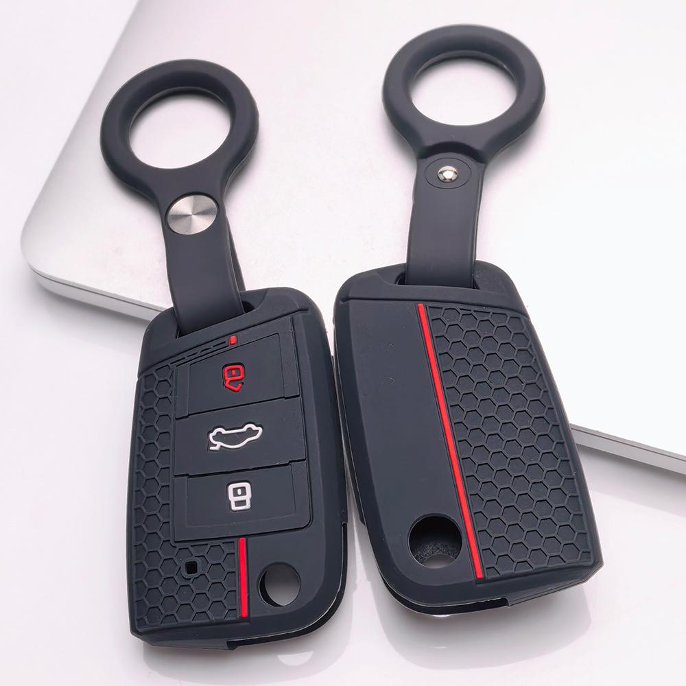 Key Fob Cover for VW Golf Tiguan Passat Polo Octavia A7 Mk7 Mk2 B8 with Keychain Anti-Scratch Surface Shockproof Structure Soft Grip Texture
