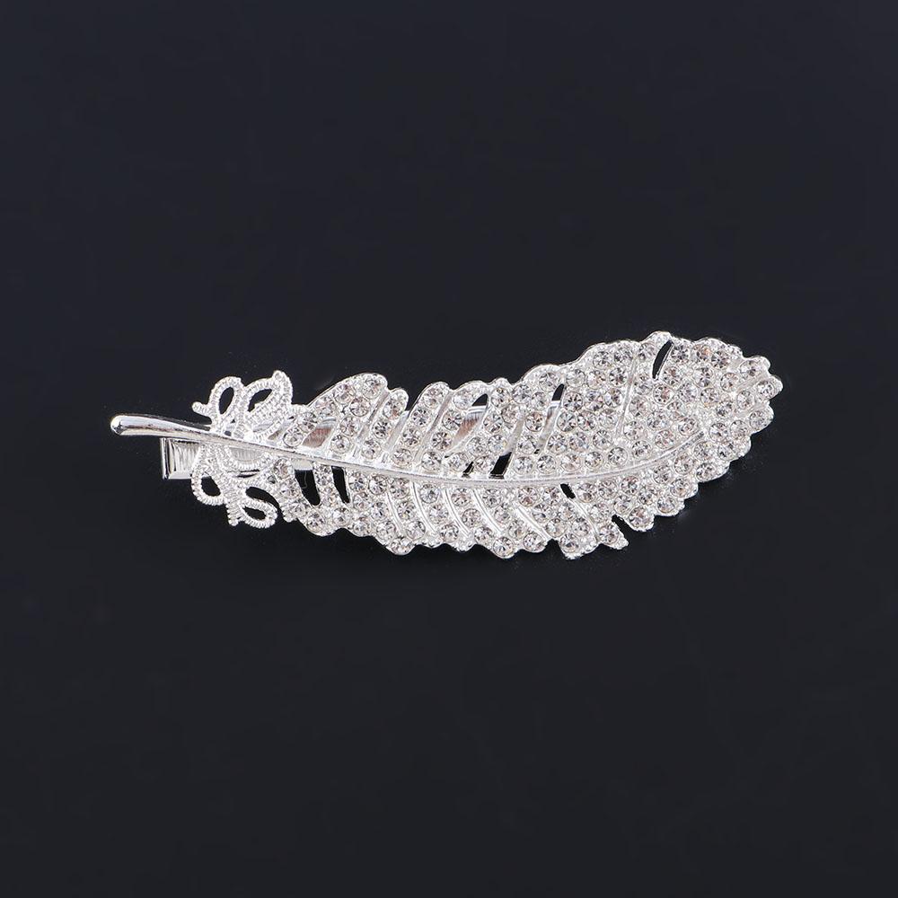 Rhinestone Bb Clip Elegant Large Women Barrette Hair Side Clip Crystal Hairpins Feather Hair Clips