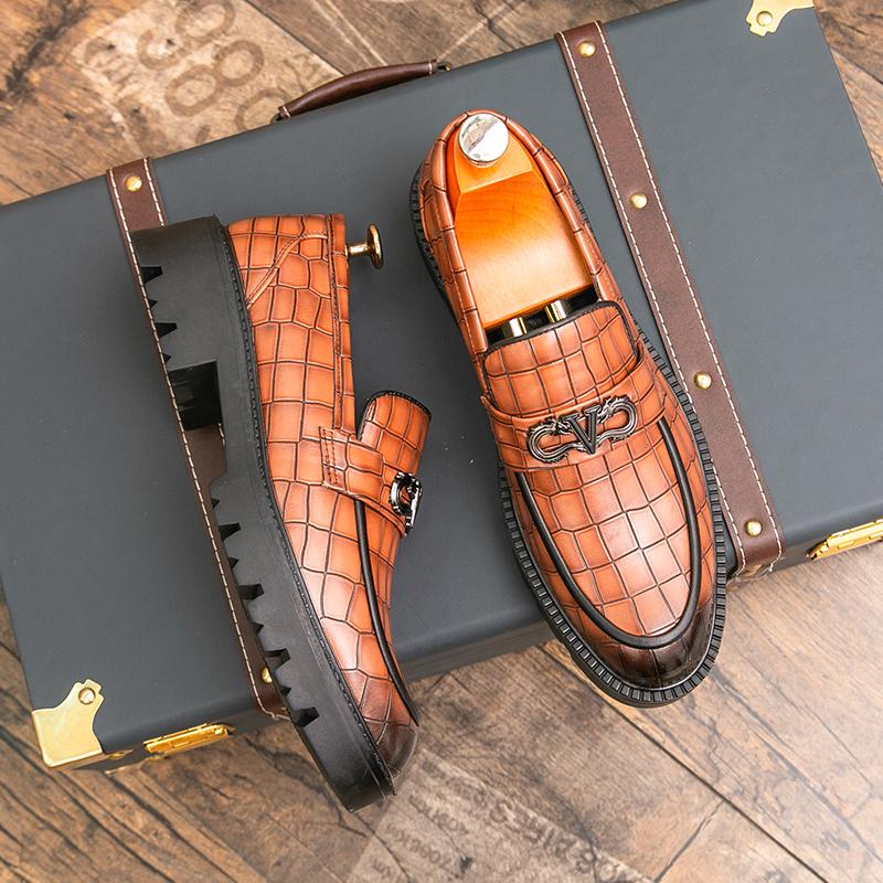 Fashion Luxury Brand Leather Shoes Brown Black Slip On Lattice Pattern Men's Casual Shoes Wedding Office Banquet Casual Loafers for Men