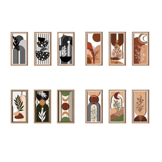 3 Pcs Boho Plant Wall Art Minimalist Botanical Bohemain Wall Sculpture Abstract Geometric Home Decor for Living Room Bedroom Office