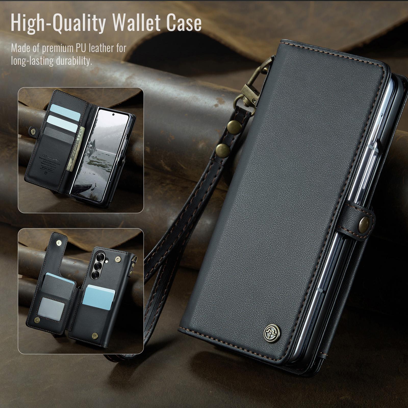 

Premium Leather Case for Samsung Galaxy Z Fold 7 Fold6 Lanyard Card Holder Wallet RFID Blocking Protection Anti-drop Phone Cover Galaxy Z Fold7 чёрный