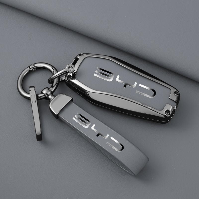 Car Key Fob Case for BYD Dolphin Lied Tang DM Atto 3 Han EV Qin PLUS Song Pro MAX Yuan Car Key Fob Zinc Alloy Leather Case