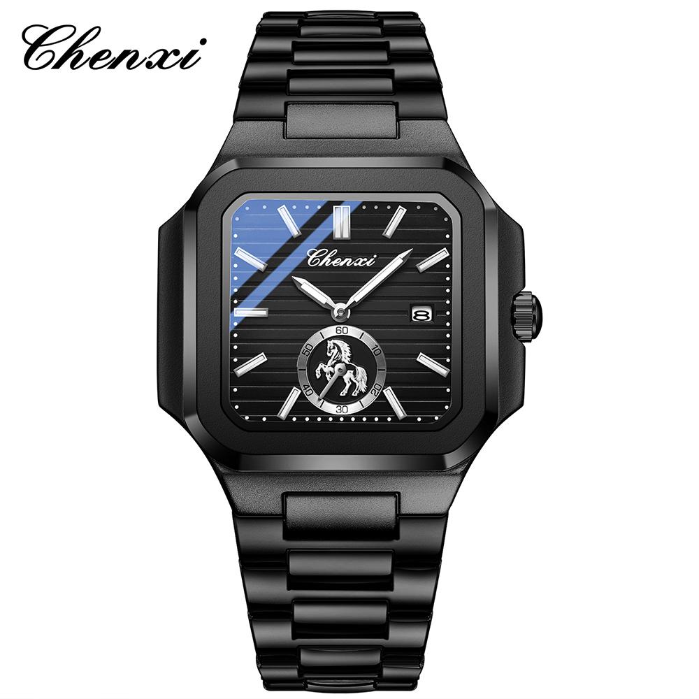 Original CHENXI Watch Gold Luxury Calendar Stainless Steel Noctilucent Waterproof Square Quartz Chronograph Watches For Man
