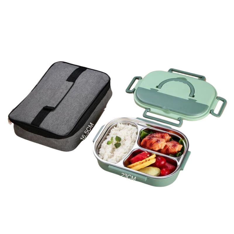Portable 304 Stainless Steel Divided Lunch Box with Insulation Bag