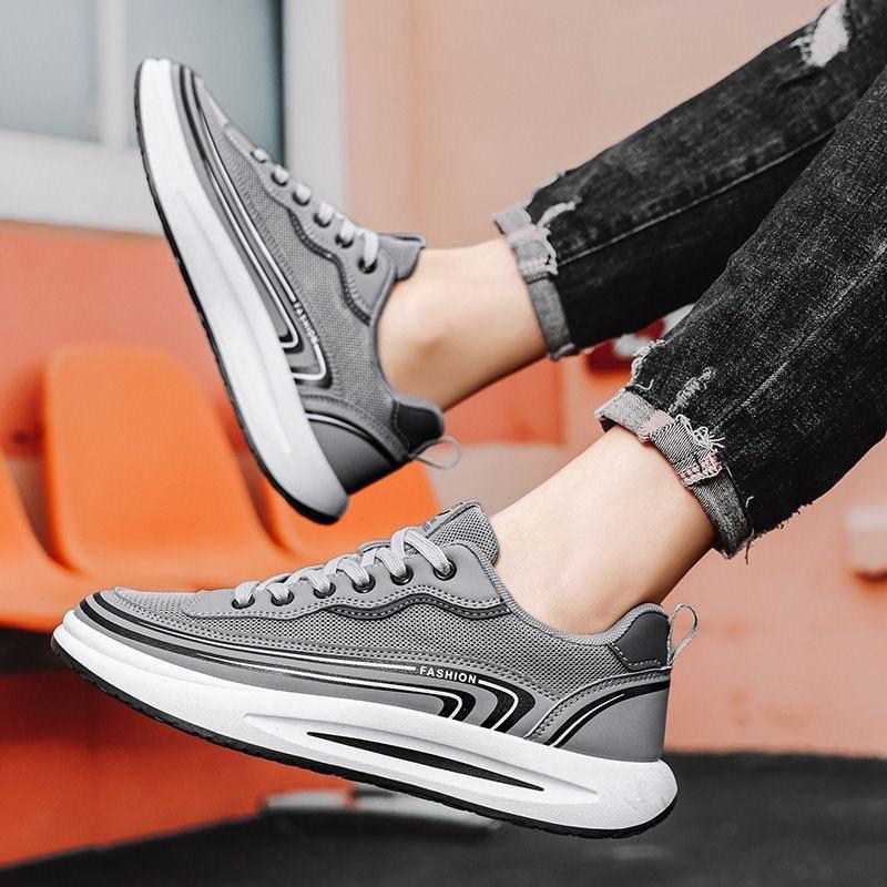 Thin summer mesh men's shoes breathable hollow men's board shoes trendy soft sole student running shoes outdoor sports shoes