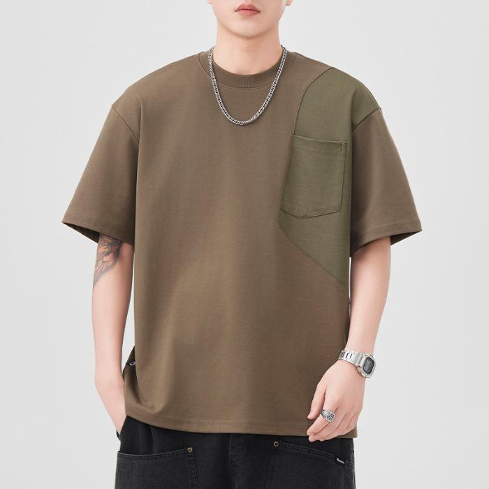 Pocket Short-sleeved T-shirt for Men's Summer New Loose Five-quarter Sleeve Round Neck T-shirt for Men