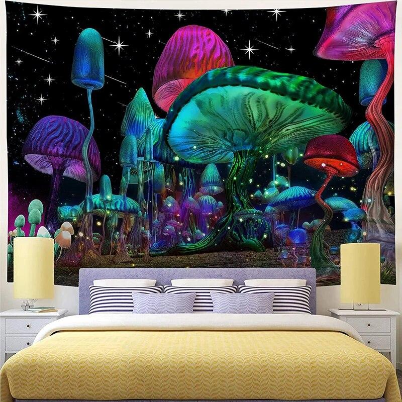 Psychedelic Mushroom Tapestry Divination Psychic Wall Hanging Hippie Bohemian Cute Room Decor Magic Tapestry Art Home Decor