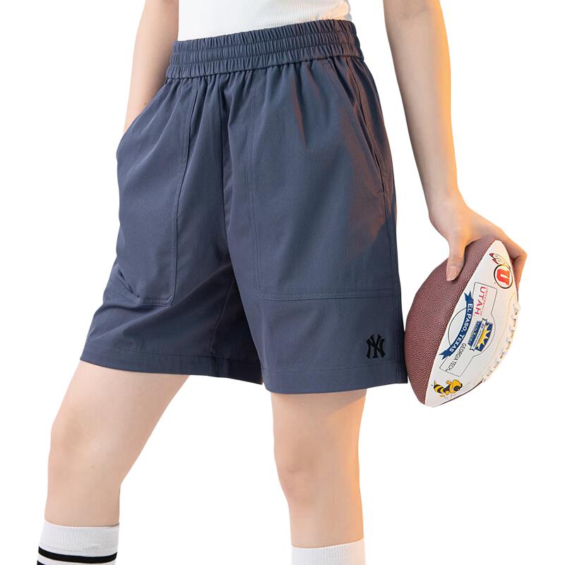 MLB New York Yankees Solid Color Loose Fit Straight Leg Casual Shorts Unisex shorts Blue Gray 3ASMB0143-50GRD