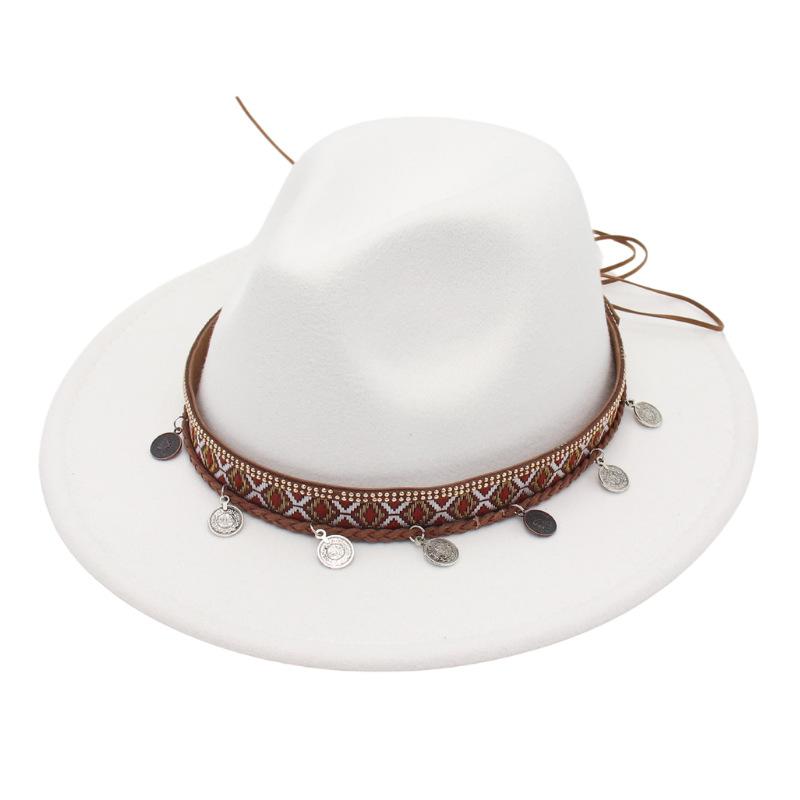 Ethnic Topper Hat Imitation Silver Accessories Felt Hat Jazz Hat Big Brim Stage Performance Hat