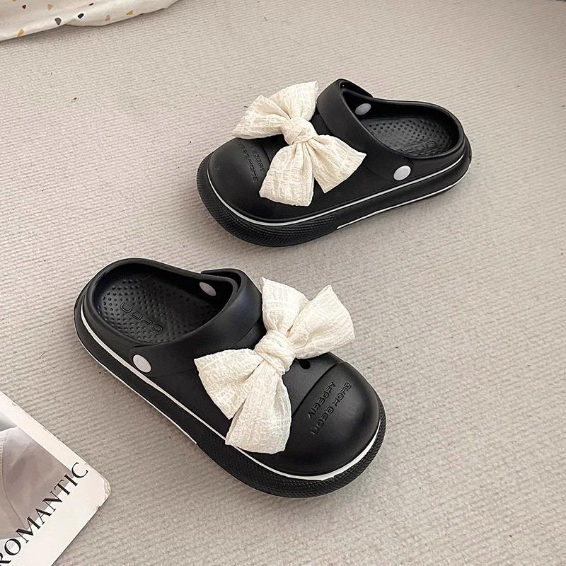 

Popular cute sweet fairy wind bow muffin bottom girl 2024 summer wear non-slip bag head cool slippers tide 35-36 чёрный