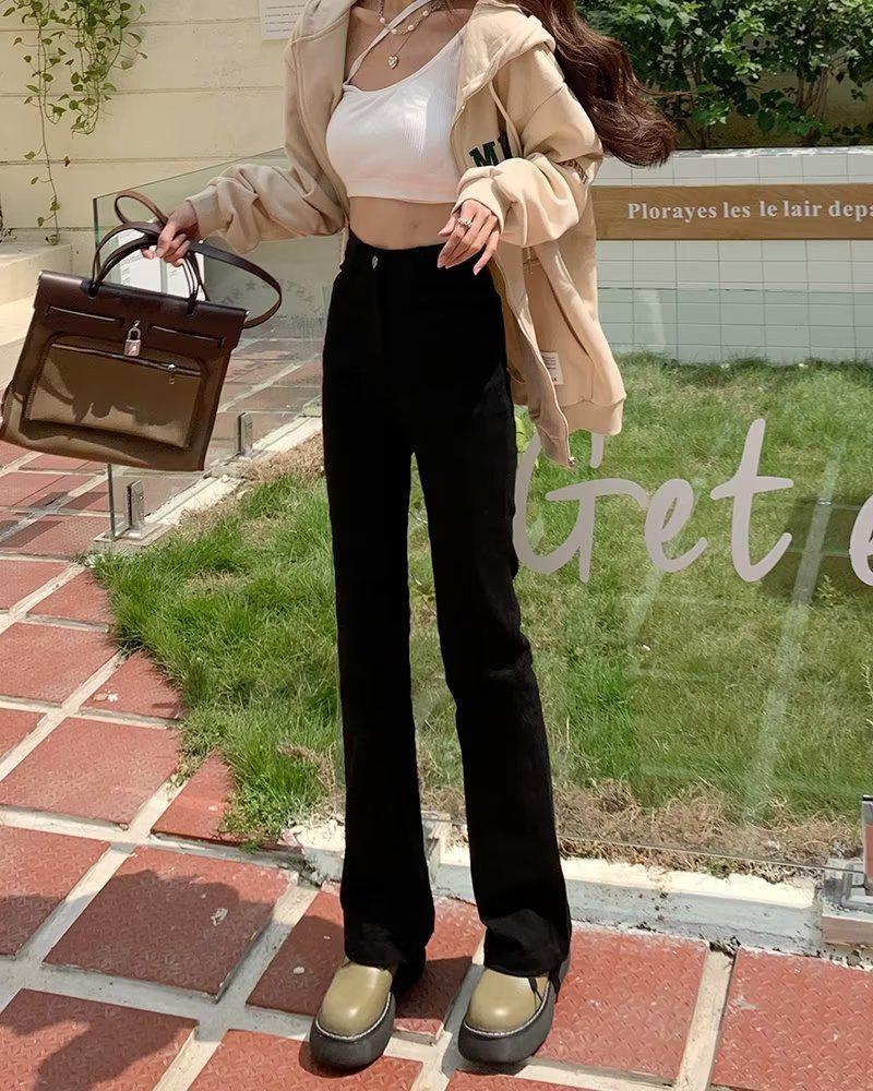 Women's American Retro Brown High-Waist Flared Jeans - Fall 2023 Trend