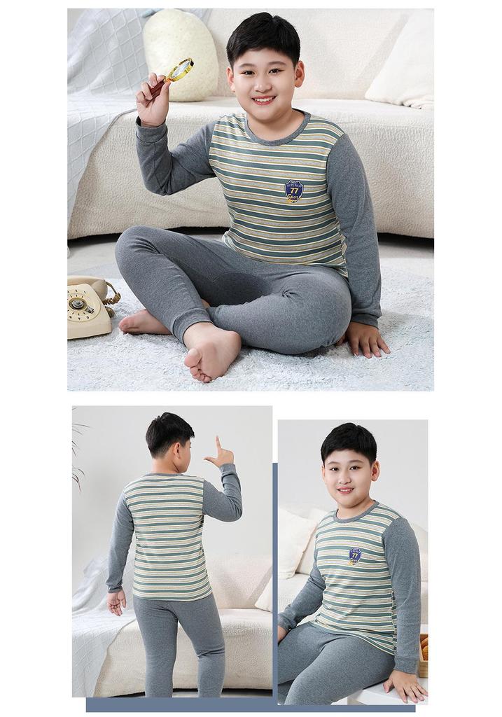 Fat Child Pure Cotton Pajama Set: Boys & Girls Warm Underwear, Plus-Size Base Layer, Autumn/Winter Sweater and Pants