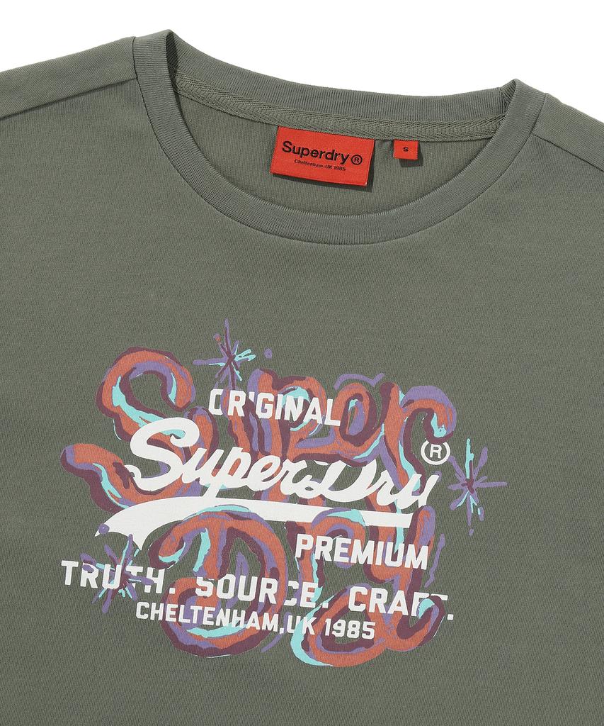 Syupeodeulai W Vintage Art Crop T-Shirt Khaki