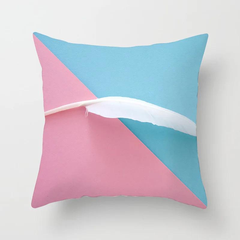 Home Decor Pink Tropical Leaves Pillowcase Bedroom Sofa Cushion Cover Geometric