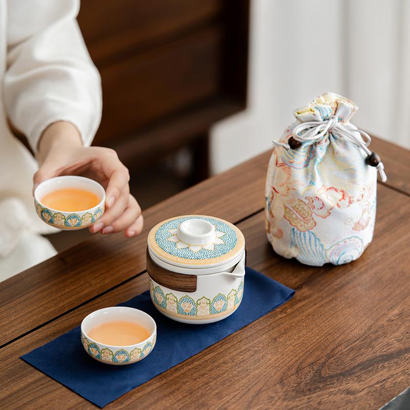 Tea set storage gift bag Chinese travel express cup Yanhe hand grab pot travel camping tea Guochao business printing