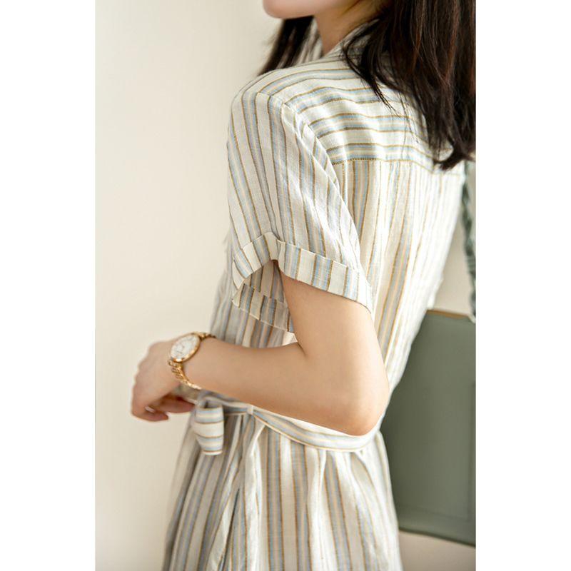 Luxury Summer Linen Dress with Stripes Thin and Comfortable High Quality Womens Fashion