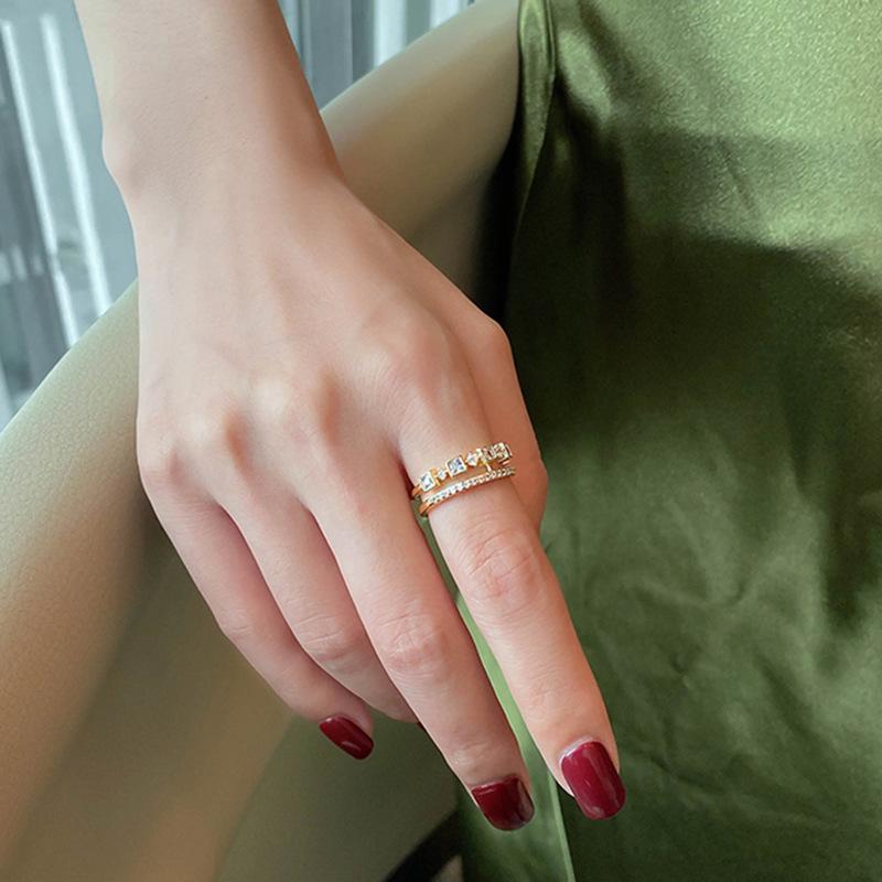 Diamond-Studded Minimalist Double-Layer Adjustable Ring for Women