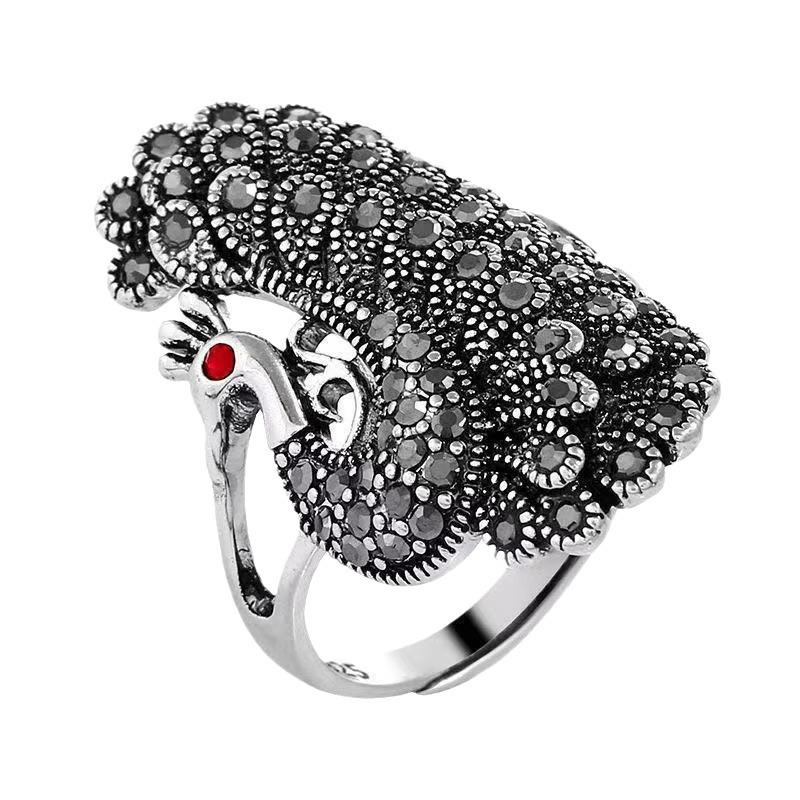Retro Fashion Peacock Ring Women's Trendy Cool Full Open Index Finger Middle Finger Ring