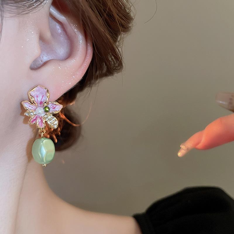 French retro drip diamond flower silver needle earrings Internet celebrity ins earrings