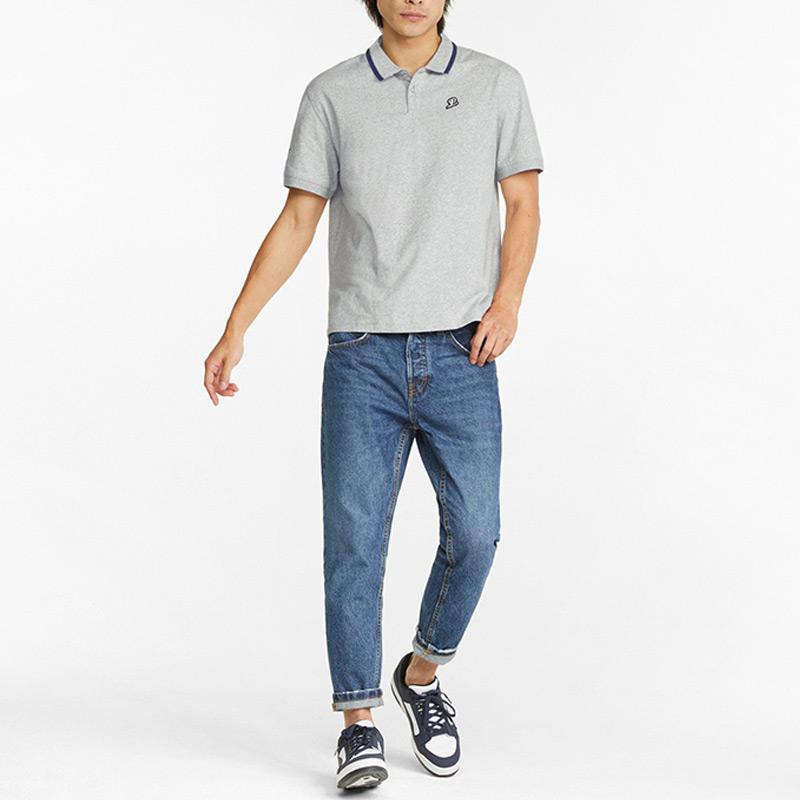 Puma Solid Color Logo Casual Sports Polo Shirt Men Tops Grey 536945-04