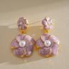 Purple Floral Dangle Earrings Pearl Ear Jewelry Elegant Camellia Flower Earrings  Female