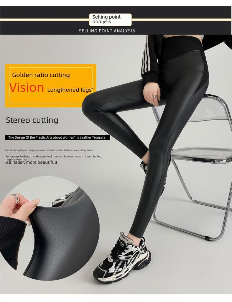 Dámské kožené jógové kalhoty s vysokým pasem a sametovou podšívkou na štíhlé postavy