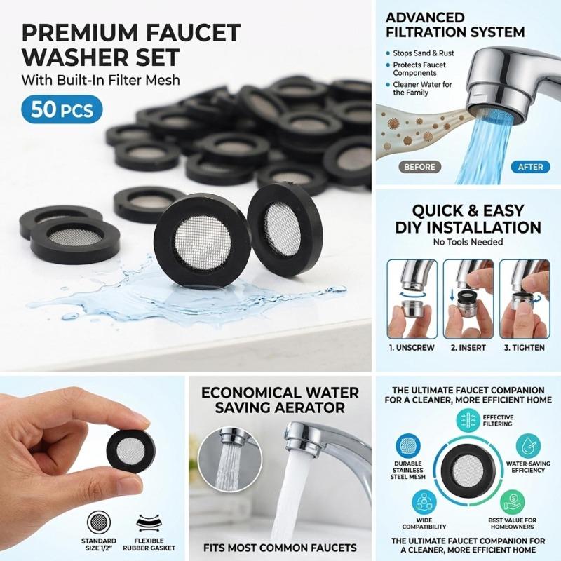 Rubber Faucet Washers Leak Proof Shower Hose Gasket Water Tap Filter Mesh Seal Ring with Net Faucet Grommet Plumbing Repair Set