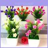 Plastic Lily And Rose Miniature Potted Plant Set With Realistic Faux Flowers For Home Decor