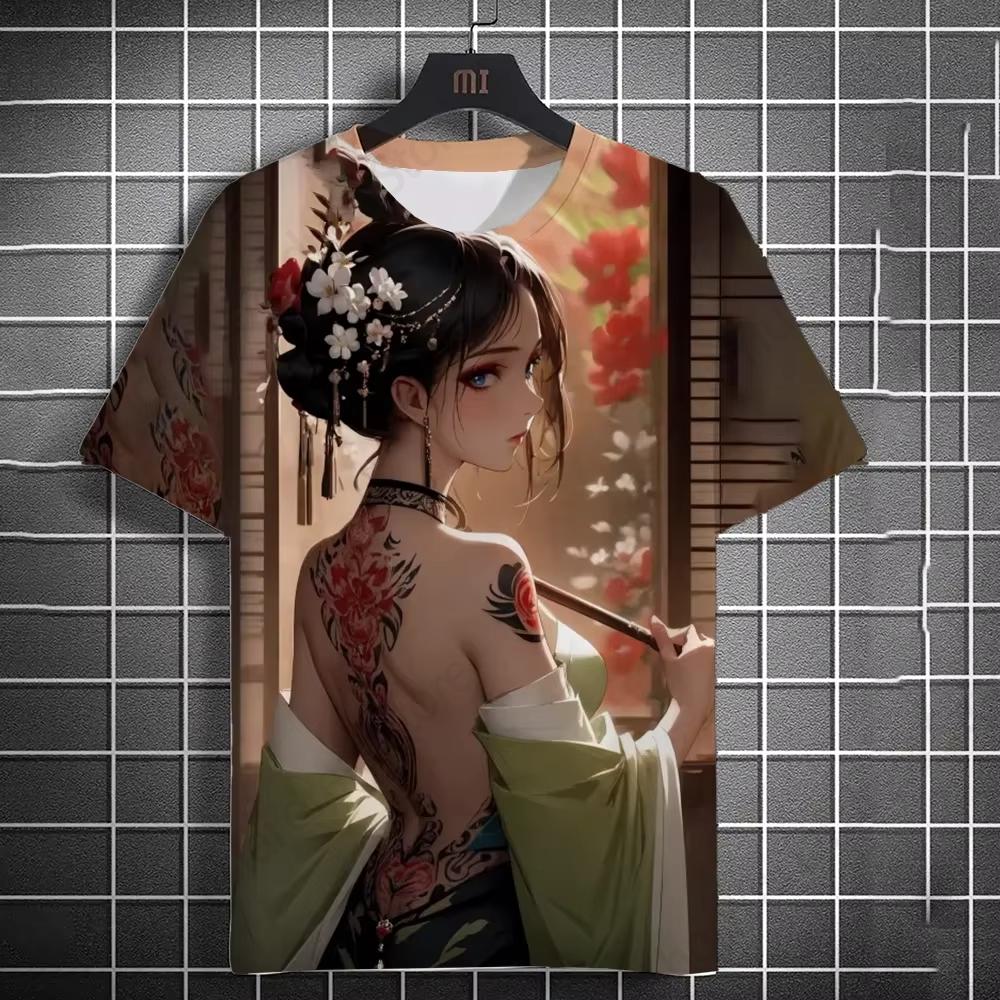 Summer Men's T-shirt Japanese Anime Tattoo 3D Print Tshirt Men Women Fashion Short Sleeve Oversized T Shirt Mens Clothing Sexy