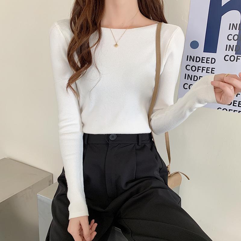 

Осень-зима женские свитера с косым вырезом узкие вязаные пуловеры шикарный базовый однотонный джемпер женский свитер повседневный джерси One Size белый