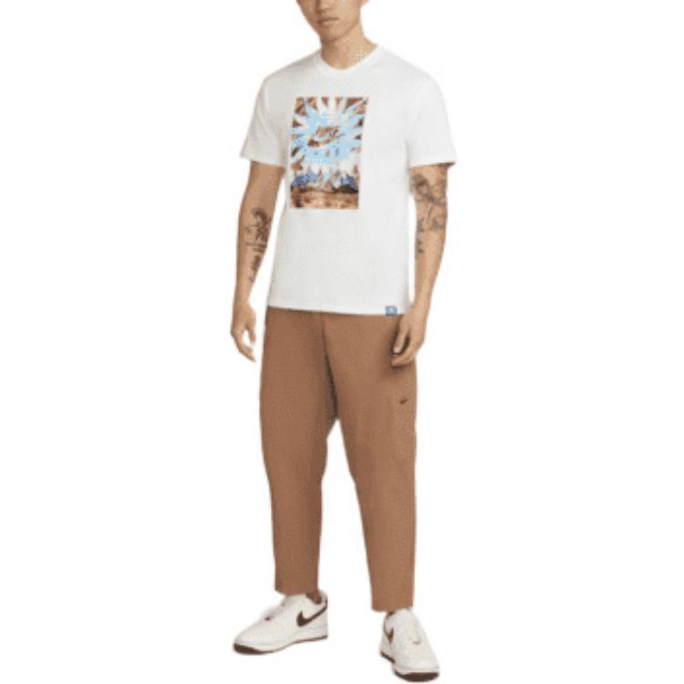 Nike T Shirts Men's White Crew Neck Moderate Straight Fit DQ1020-100