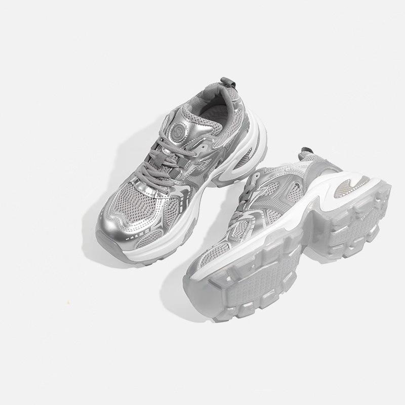 Small Platform Dad Shoes Women's 2025 Spring New Silver Mesh Fashion Versatile Height-increasing Casual Sports Shoes