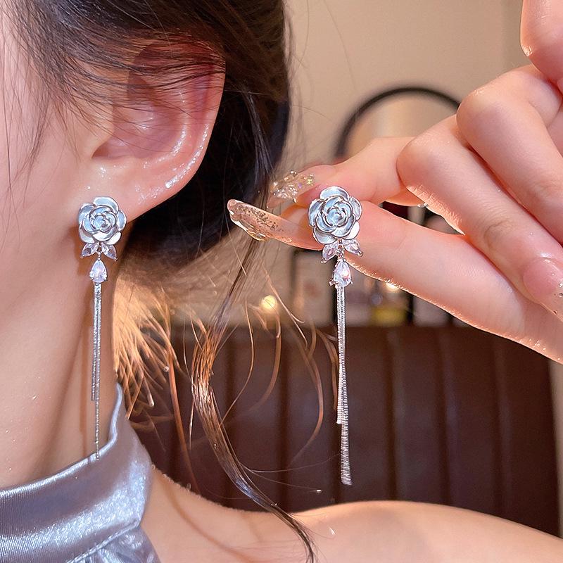 "925 Silver Long Tassel Zircon Bow Earrings for Women - Light Luxury & Versatile Design"