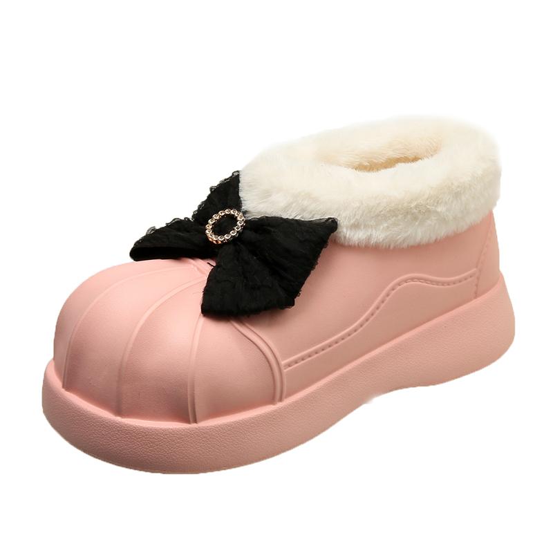 

Fashion 2024 Winter Fashion Temperament Bow Decorated Women s Round Toe Short Boots Plush Solid Color Warm Flat Snow Boots Zapatillas 41