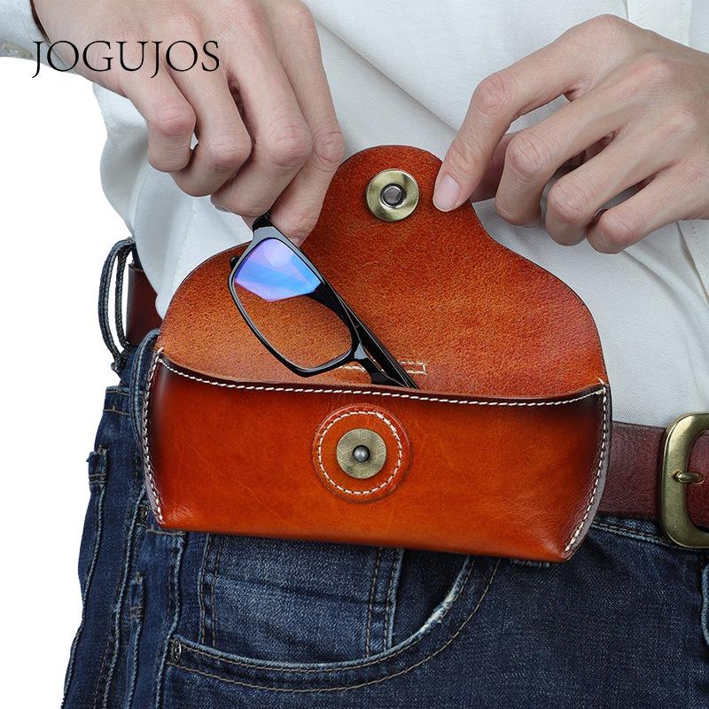 JOGUJOS Genuine Leather Glasses Case Retro Sunglasses Sunglasses Universal Cowhide Glasses Bag Portable Anti-pressure Glasses Case