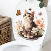 Cute Floral Kitten Toilet Lid Sticker Self-Adhesive Removable Bathroom Decor