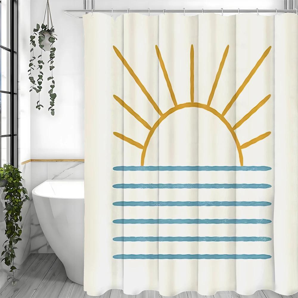 Sun Ocean Simple Modern Shower Curtain, Bathroom Decorative Shower Curtain, Waterproof Shower Curtain with Hooks