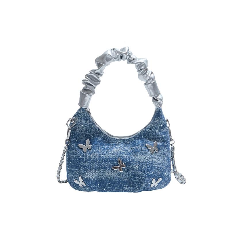 

Crossbody bag niche fashion metal butterfly pleated handbag simple versatile commuter large capacity dumpling bag синій